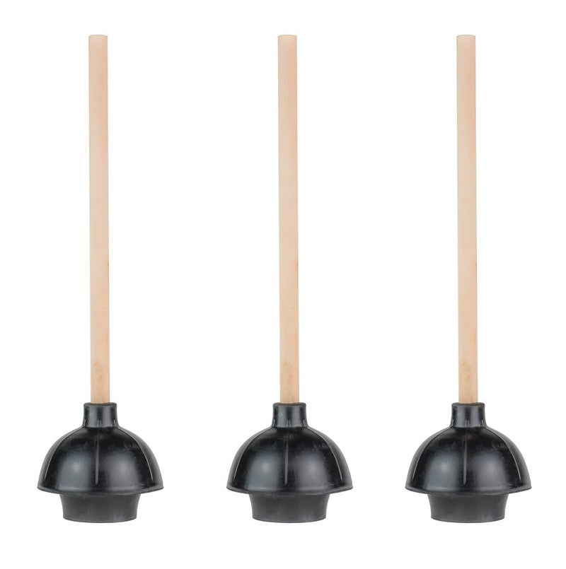 SteadMax Rubber Toilet Plunger, Double Thrust Force Cup, Heavy Duty, Commercial Grade with 18â€ Wood Handle (Pack of 3) - Image 1